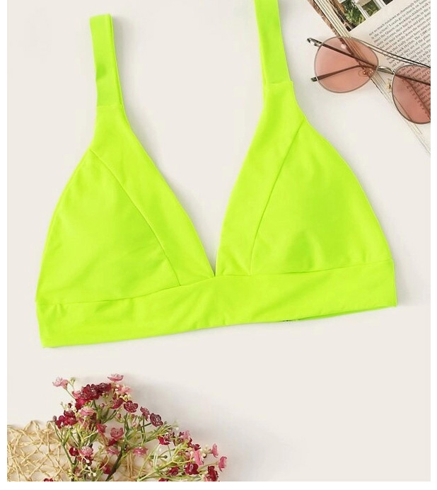 Fashion Yellow Top V-neck Stitching Solid Color Swimsuit Top,Bikini Sets