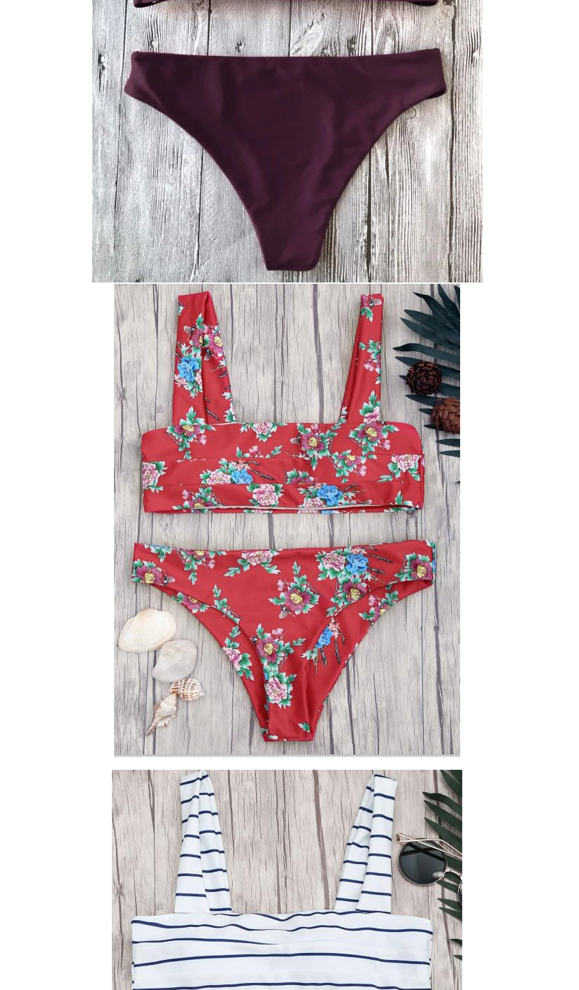 Fashion Floral Floral Print Tank Top Pleated Split Swimsuit,Bikini Sets