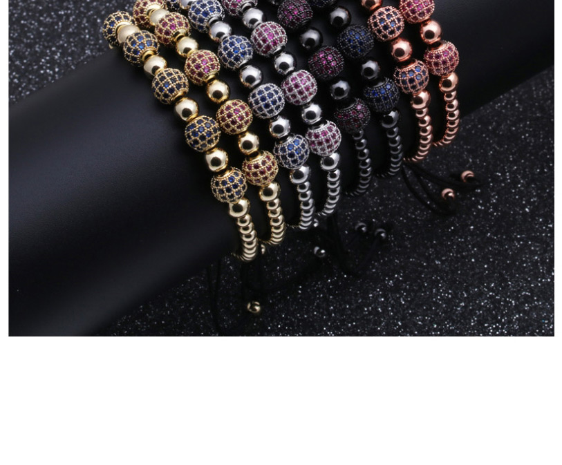 Fashion Rosy Rose Zirconia Brass Micro-set Inlaid Zirconium Woven Adjustable Ball Bracelet,Bracelets