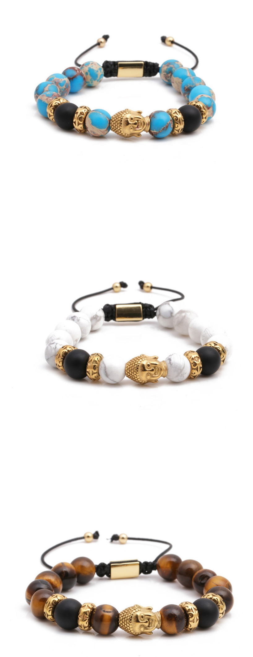 Fashion Golden White Turquoise Stainless Steel Woven Adjustable Buddha Head Bracelet For Men,Bracelets