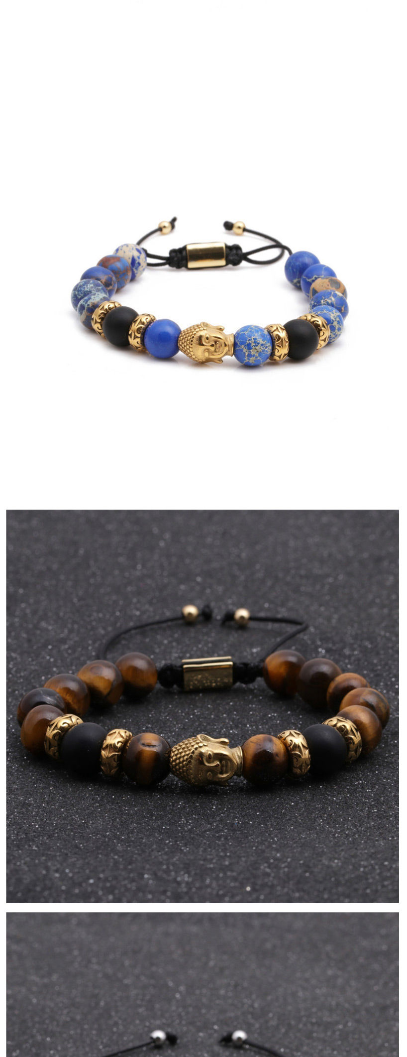 Fashion Steel Color Amazon Stone Stainless Steel Woven Adjustable Buddha Head Bracelet For Men,Bracelets