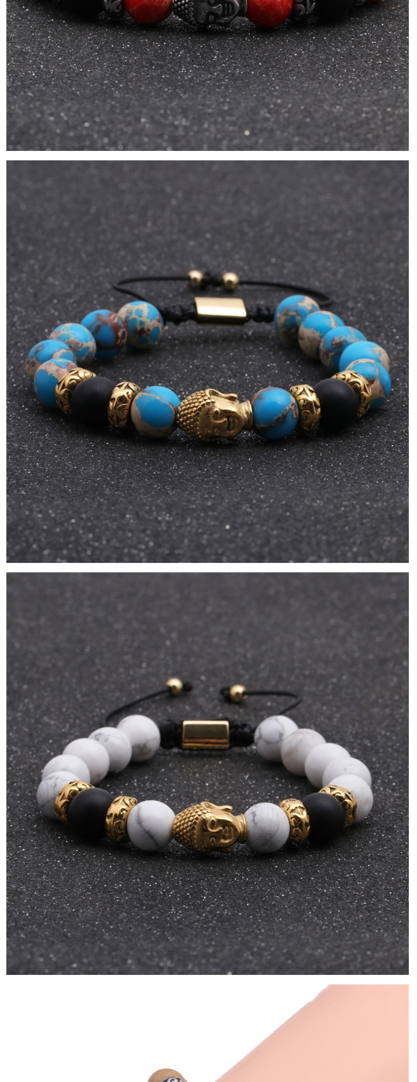 Fashion Golden Lake Blue Emperor Stone Stainless Steel Woven Adjustable Buddha Head Bracelet For Men,Bracelets