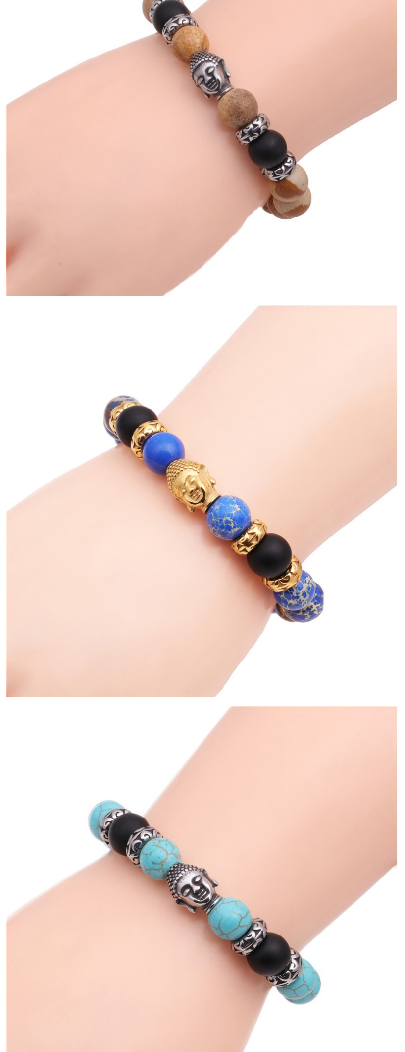 Fashion Gold Royal Blue Emperor Stone Stainless Steel Woven Adjustable Buddha Head Bracelet For Men,Bracelets