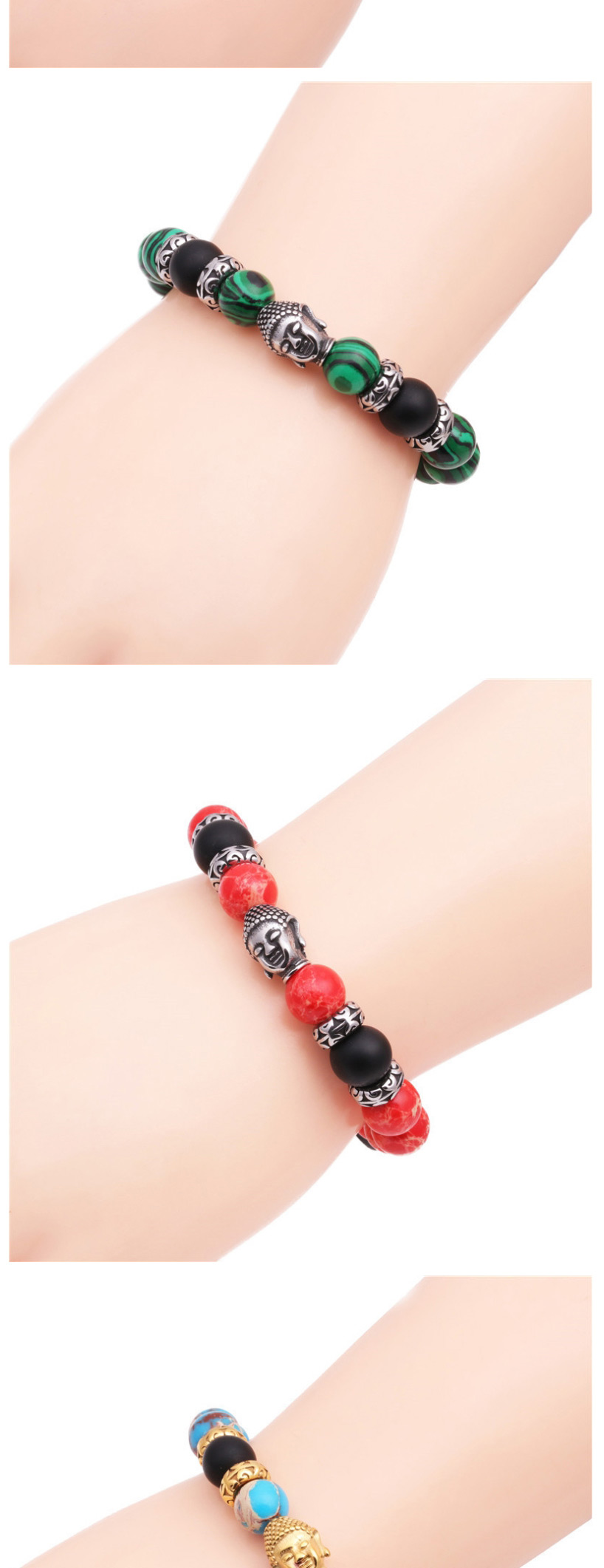 Fashion Rigid Red Emperor Stone Stainless Steel Woven Adjustable Buddha Head Bracelet For Men,Bracelets