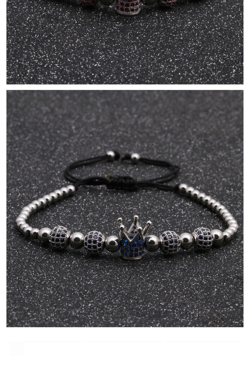 Fashion White K Blue Zirconium Micro Inlaid Colorful Zircon Crown Diamond Ball Braided Bracelet,Bracelets