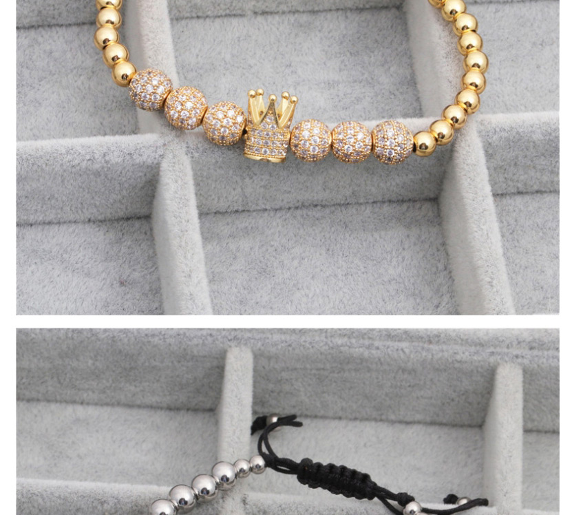 Fashion Rose Gold Micro Inlaid Zircon 8mm Diamond Ball Copper Bead Woven Crown Bracelet,Bracelets