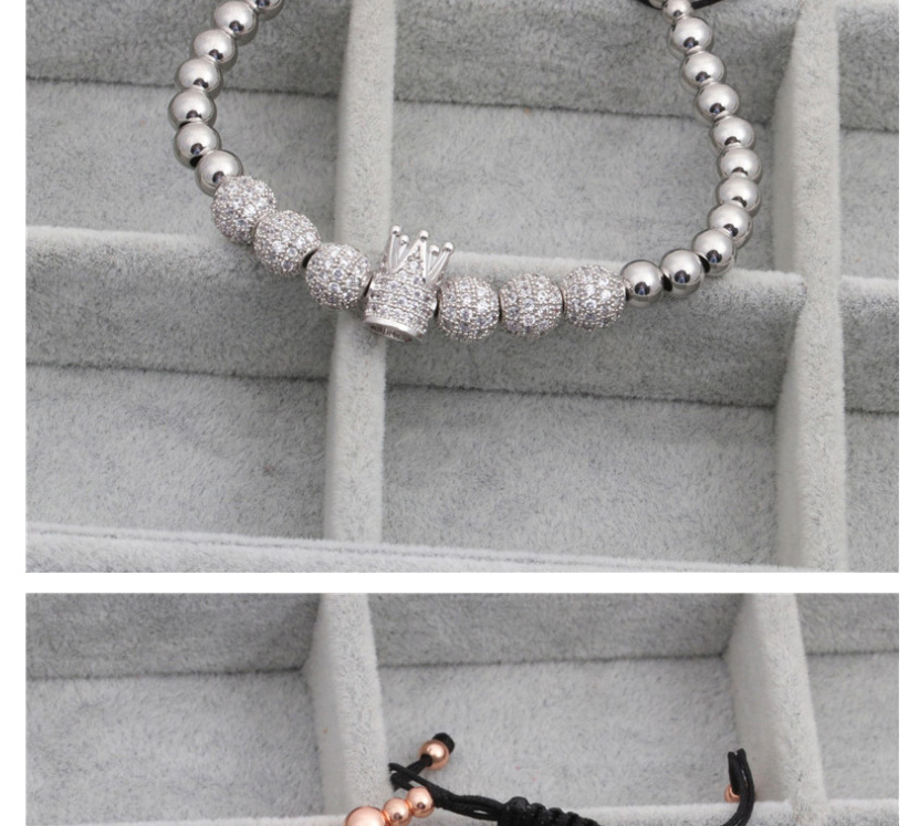 Fashion Gun Black Micro Inlaid Zircon 8mm Diamond Ball Copper Bead Woven Crown Bracelet,Bracelets
