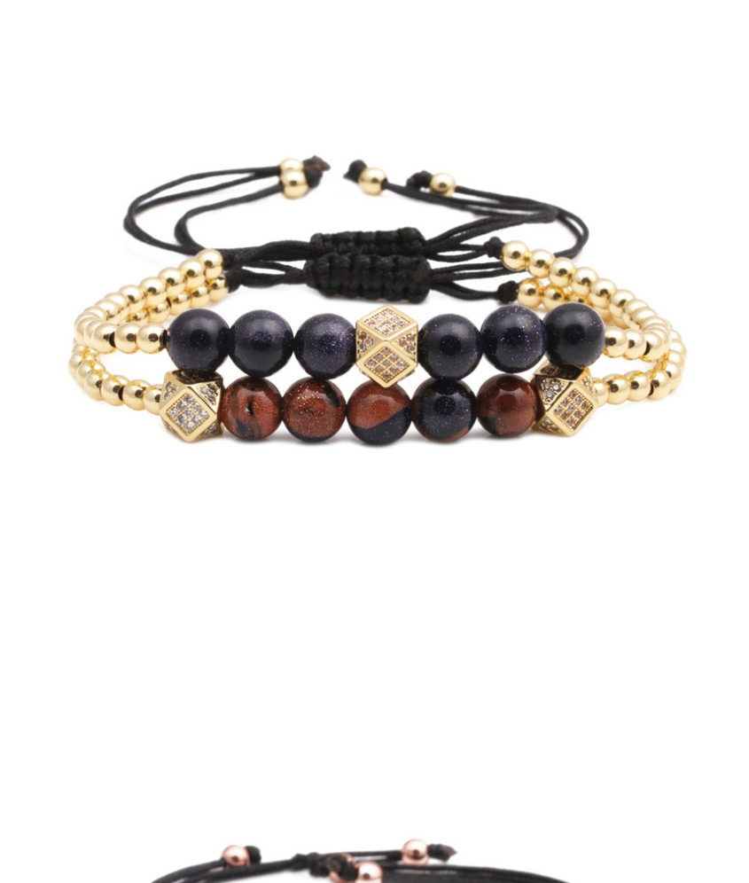 Fashion Rose Gold Brass Micro-set Zircon Beveled Braided Mixed Sands Blue Sands Adjustable Bracelet,Bracelets
