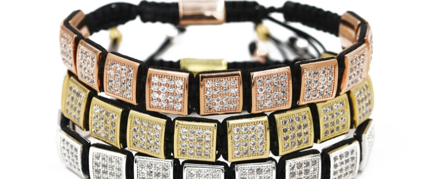 Fashion Gold 10 * 10mm Square Micro Inlaid Zircon Woven Adjustable Bracelet,Bracelets