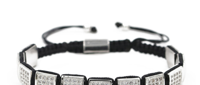 Fashion Gun Black 10 * 10mm Square Micro Inlaid Zircon Woven Adjustable Bracelet,Bracelets