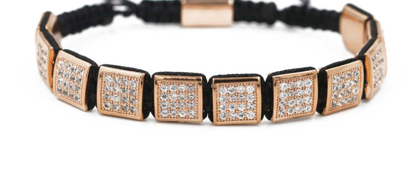 Fashion Rose Gold 10 * 10mm Square Micro Inlaid Zircon Woven Adjustable Bracelet,Bracelets