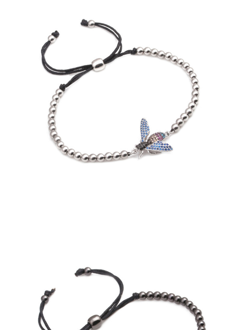 Fashion Silver Bee Micro Inlaid Zircon Woven Adjustable 4mm Stainless Steel Bead Bracelet,Bracelets