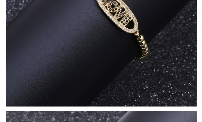 Fashion Golden Copper Micro Inlaid Zircon Letter Copper Bead Woven Adjustable Bracelet,Bracelets