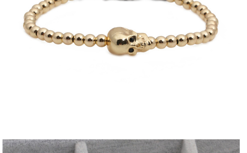 Fashion Golden Micro Inlaid Zircon Copper Bead Woven Skull Bracelet,Bracelets