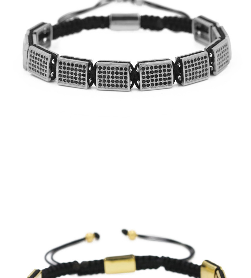 Fashion Grab The Black Micro Inlaid Zircon Woven Rectangular Bracelet,Bracelets