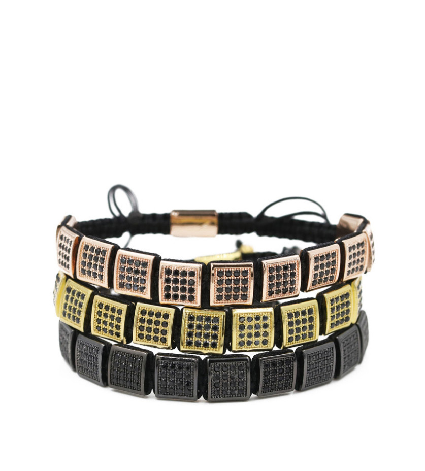 Fashion Golden Micro Inlaid Zircon Woven Rectangular Bracelet,Bracelets