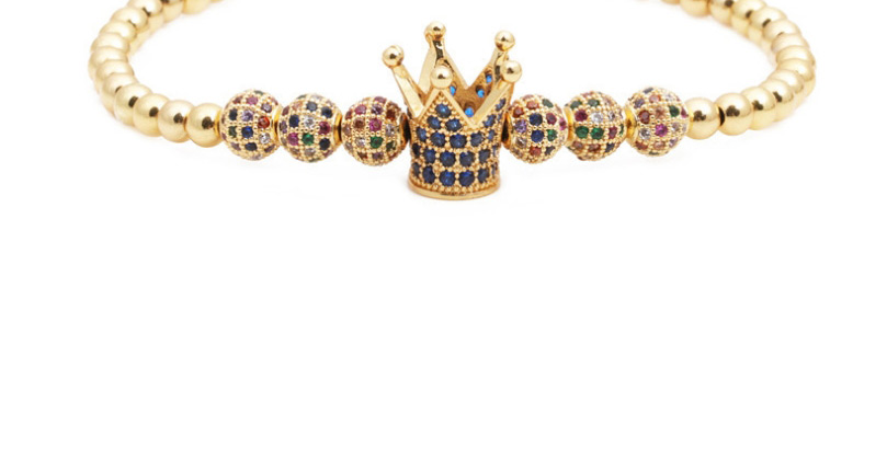 Fashion Golden Micro Inlaid Zircon 6mm Colored Diamond Ball Woven Crown Bracelet,Bracelets