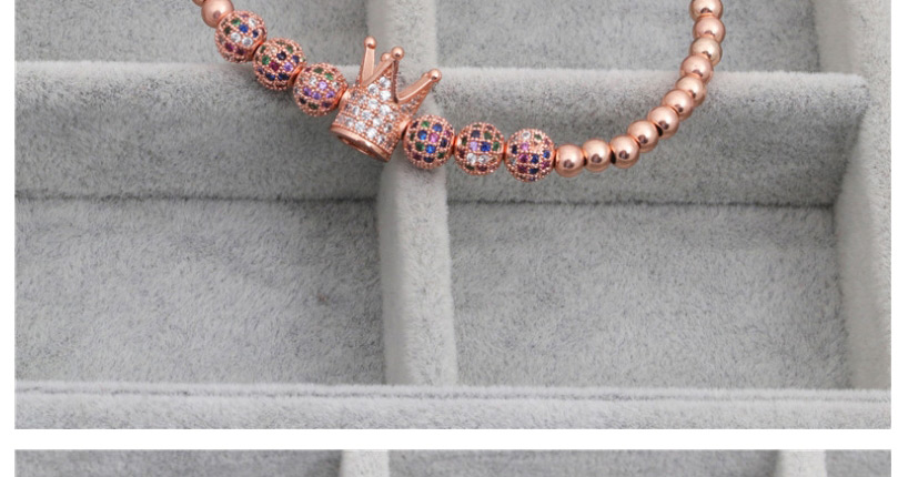 Fashion Rose Gold Micro Inlaid Zircon 6mm Colored Diamond Ball Woven Crown Bracelet,Bracelets
