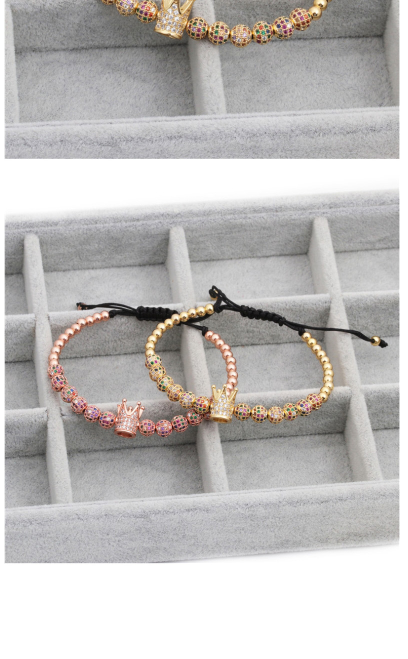 Fashion Rose Gold Micro Inlaid Zircon 12 Diamond Ball Woven Crown Bracelets,Bracelets