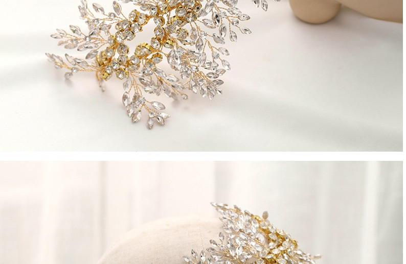 Fashion Golden Hand-set Rhinestone Leaf Branch Alloy Headband,Head Band