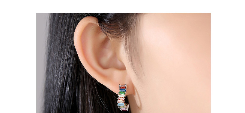 Fashion Platinum Cubic Zirconia Geometric Color Stud Earrings,Earrings