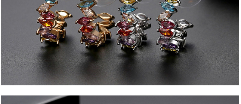 Fashion Platinum Cubic Zirconia Geometric Hollow Contrast Color Stud Earrings,Rings