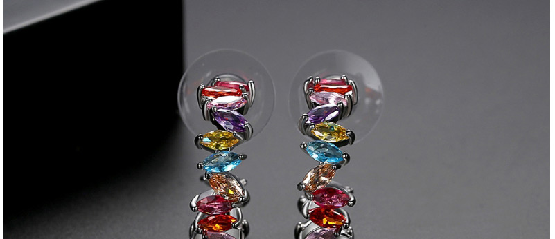 Fashion Platinum Cubic Zirconia Geometric Hollow Contrast Color Stud Earrings,Rings