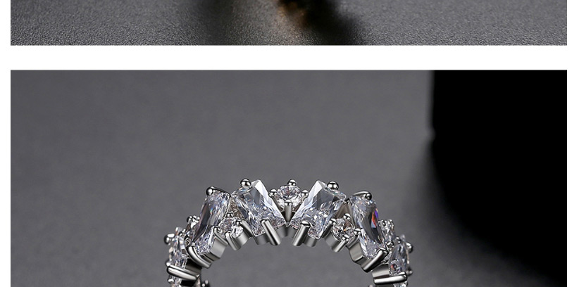 Fashion White Zirconium 9 # Rhodium-plated Diamond Ring,Rings