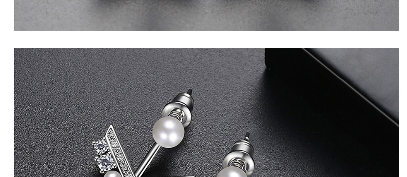 Fashion Platinum Two-ear Earrings With Pearl And Diamond Geometry,Earrings
