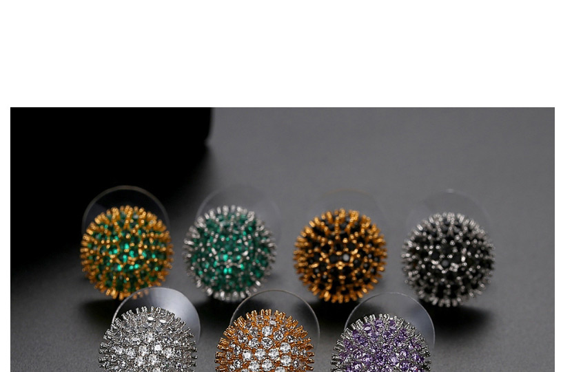 Fashion Green 18k Round Geometric Stud Earrings With Diamonds,Earrings