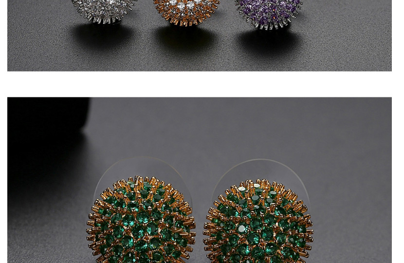 Fashion Green Diamond-plated White Gold Geometric Stud Earrings,Earrings