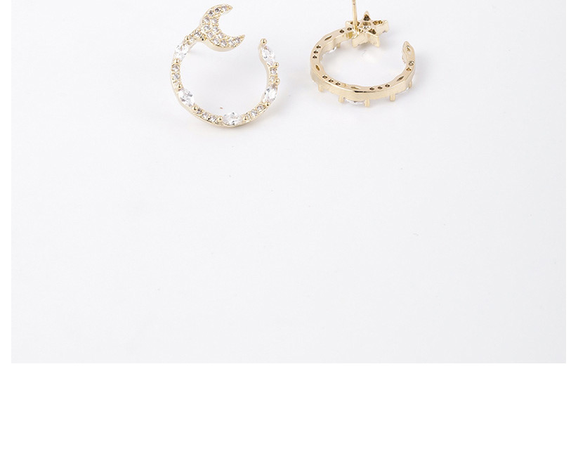 Fashion Golden Geometric Micro Diamond Notched Circle Star Moon Stud Earrings,Stud Earrings