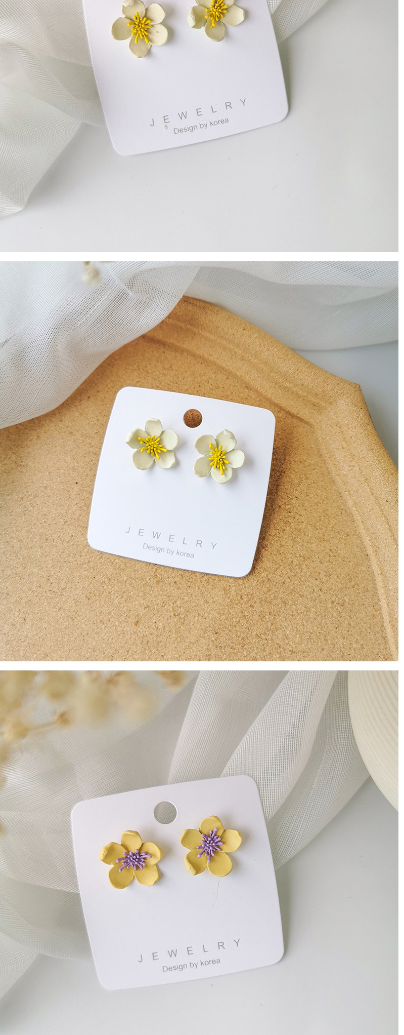 Fashion yellow Three-dimensional flower alloy earrings,Stud Earrings