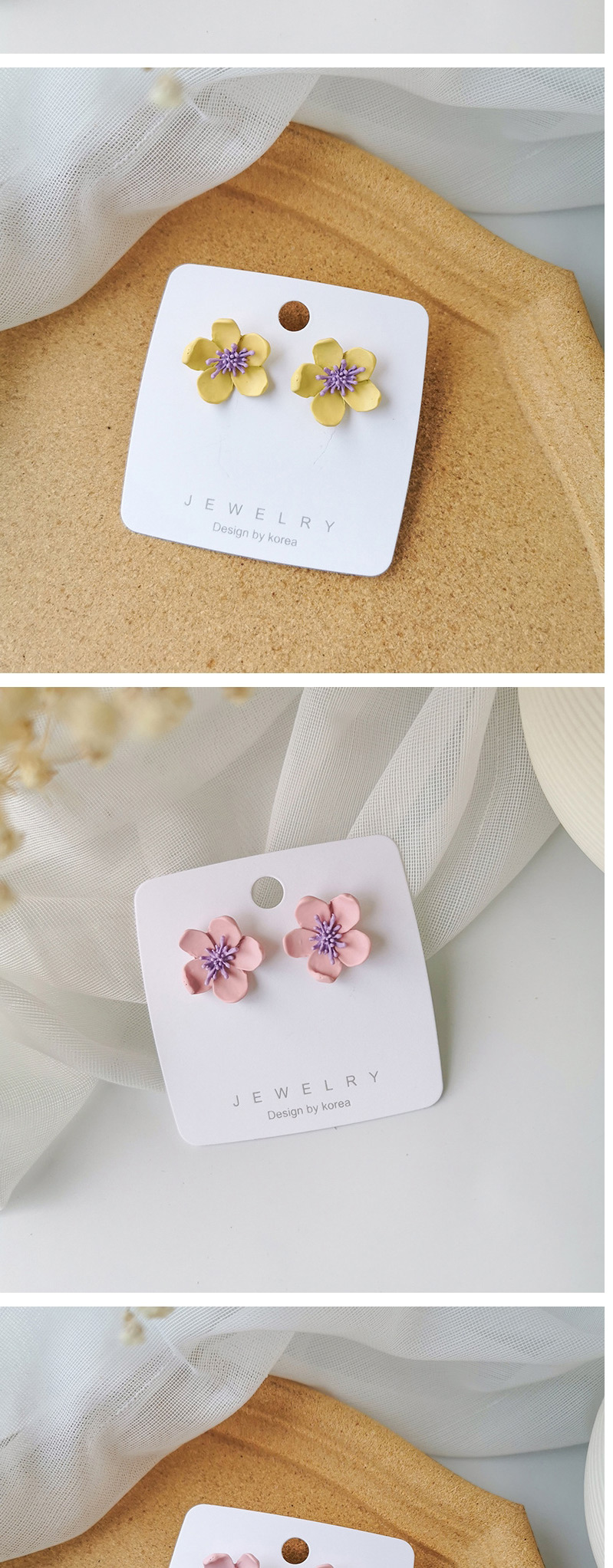 Fashion Pink purple Three-dimensional flower alloy earrings,Stud Earrings