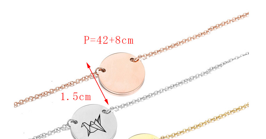 Fashion Rose Gold Stainless Steel Engraved Thousand Paper Crane Geometric Round Necklace 15mm,Necklaces