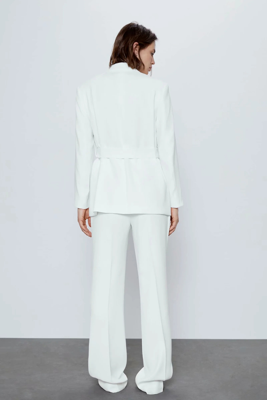 Fashion White Belted Bow Blazer,Coat-Jacket