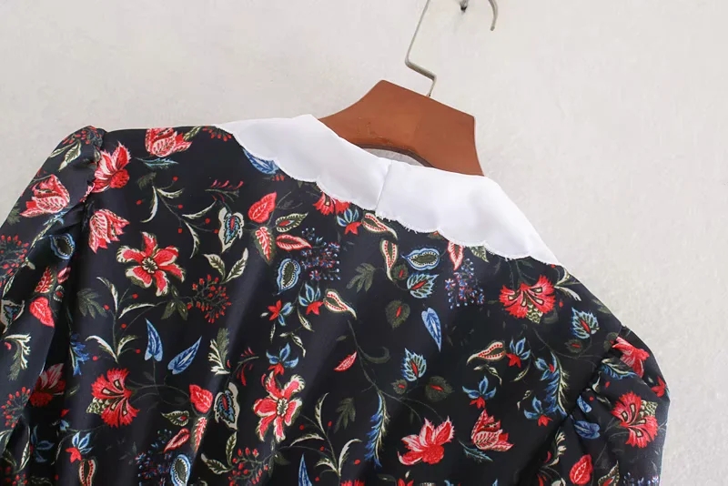 Fashion Black Print Floral Print Dress With Embroidered Neckline,Handbags