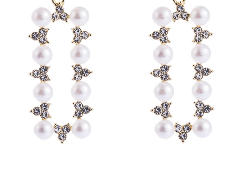 Fashion Golden Geometric pearl alloy diamond earrings,Drop Earrings