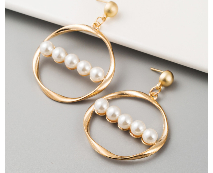 Fashion gold color circular shape pearl decorated earrings,Drop Earrings