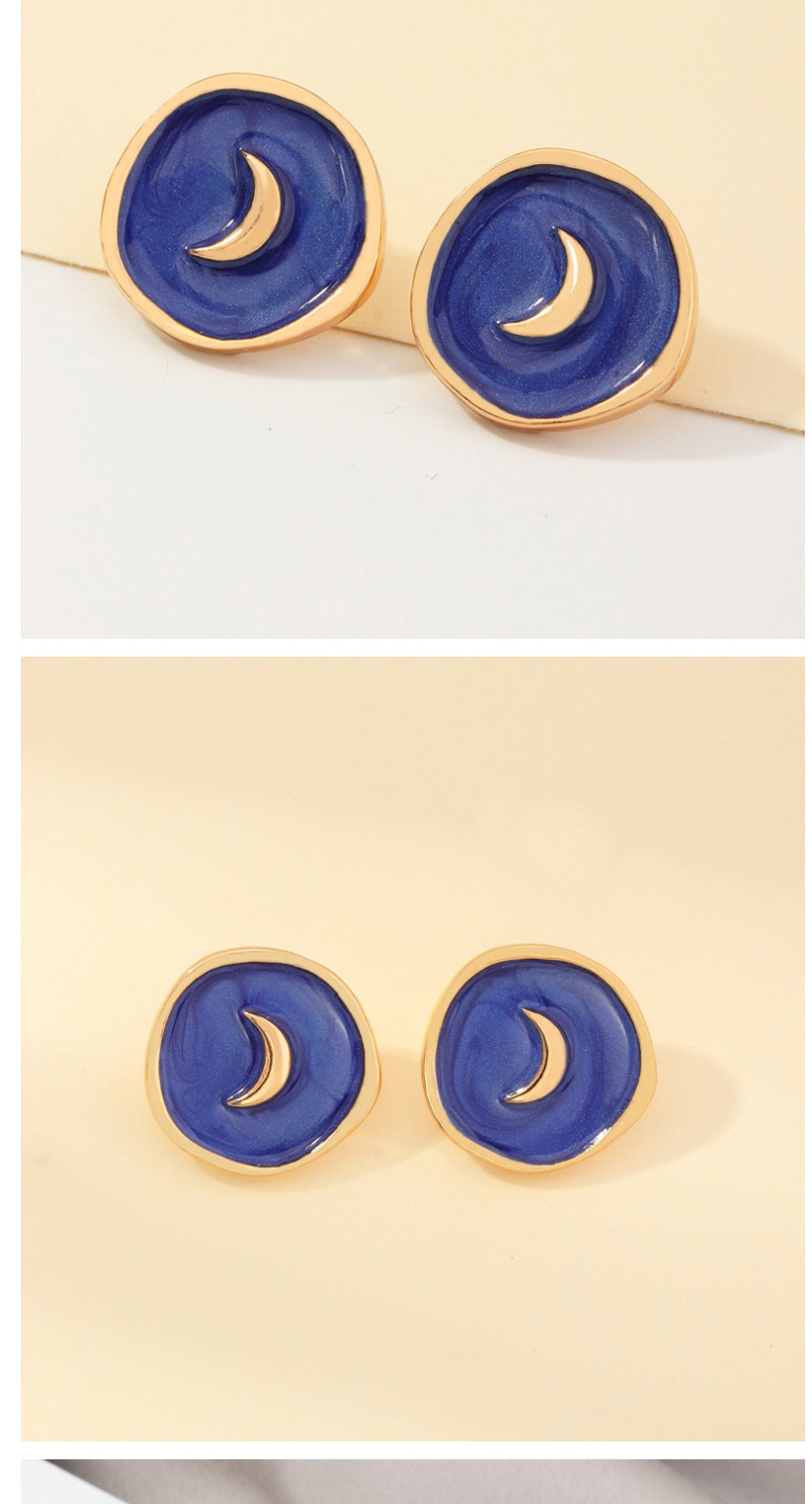 Fashion Royal blue Alloy Dripping Moon Geometric Stud Earrings,Stud Earrings
