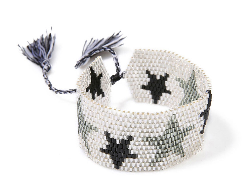 Fashion Off-white Rice beads hand-woven pentagram tassel bracelet,Beaded Bracelet