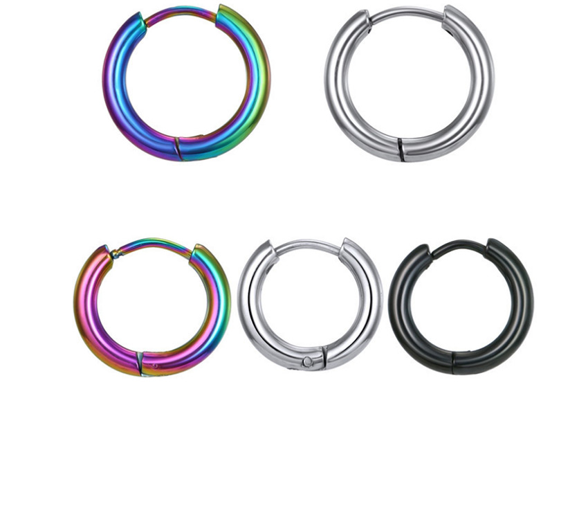 Fashion Black single 10mm Color retaining stainless steel geometric round earrings,Hoop Earrings