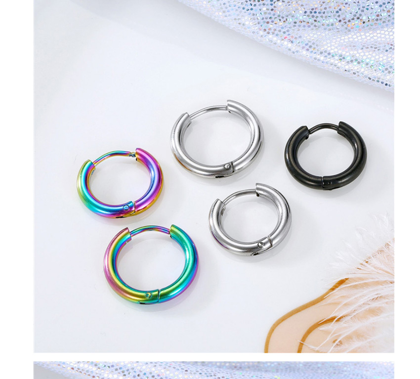 Fashion Black single 16mm Color retaining stainless steel geometric round earrings,Hoop Earrings