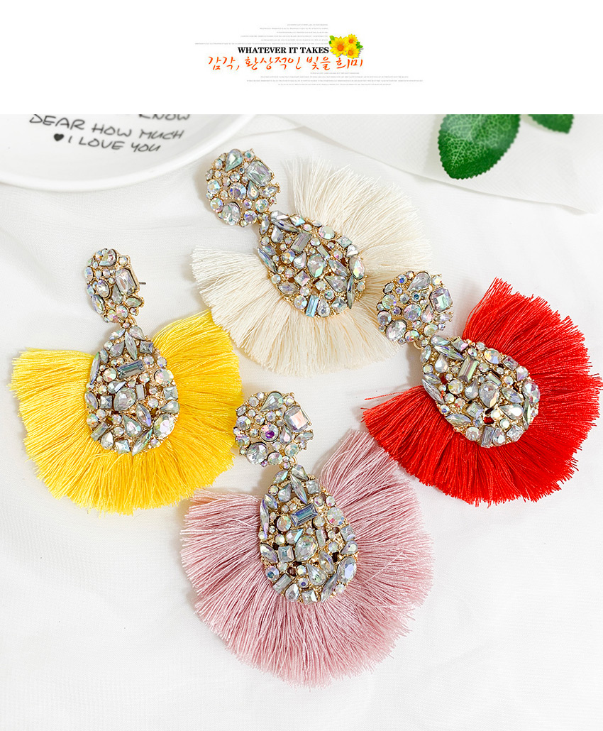 Fashion Creamy-white Alloy Ab Color Water Drop Tassel Earrings,Drop Earrings