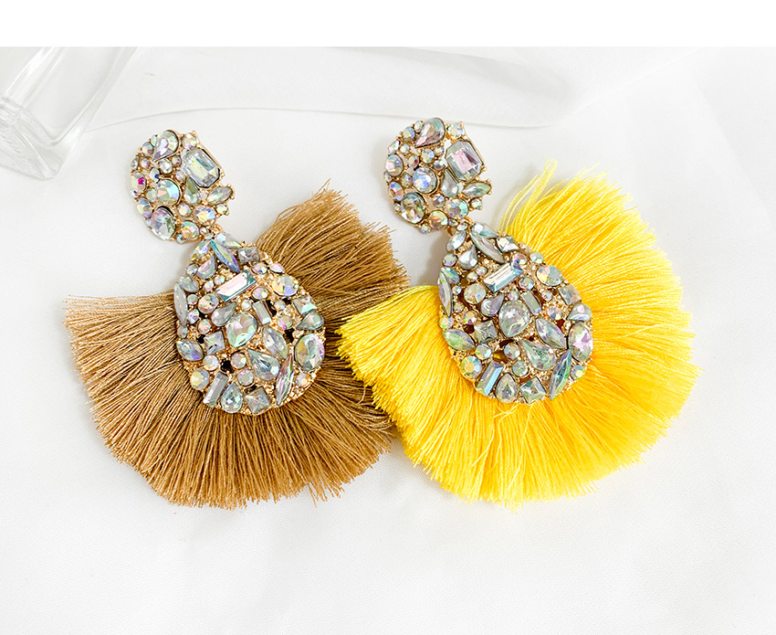 Fashion Yellow Alloy Ab Color Water Drop Tassel Earrings,Drop Earrings
