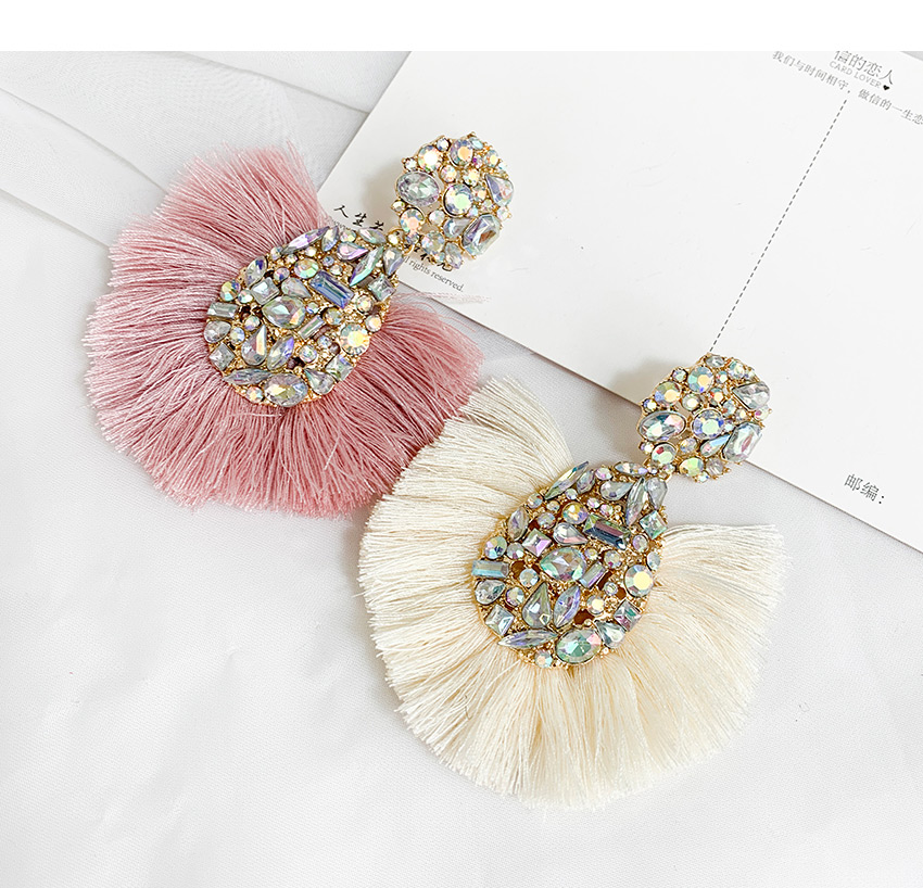 Fashion Light Pink Alloy Ab Color Water Drop Tassel Earrings,Drop Earrings