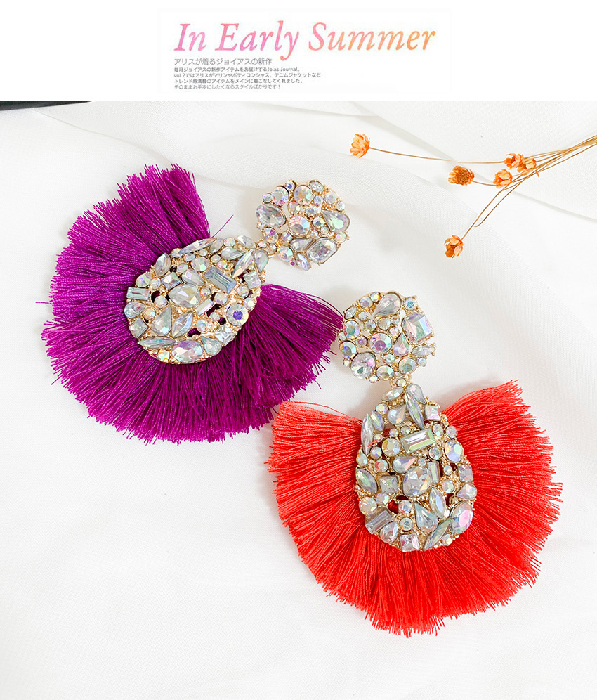 Fashion Red Alloy Ab Color Water Drop Tassel Earrings,Drop Earrings