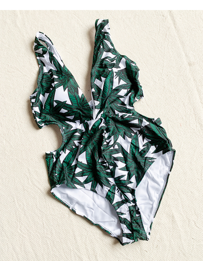 Fashion Green Printed Leaf One-piece Swimsuit,One Pieces