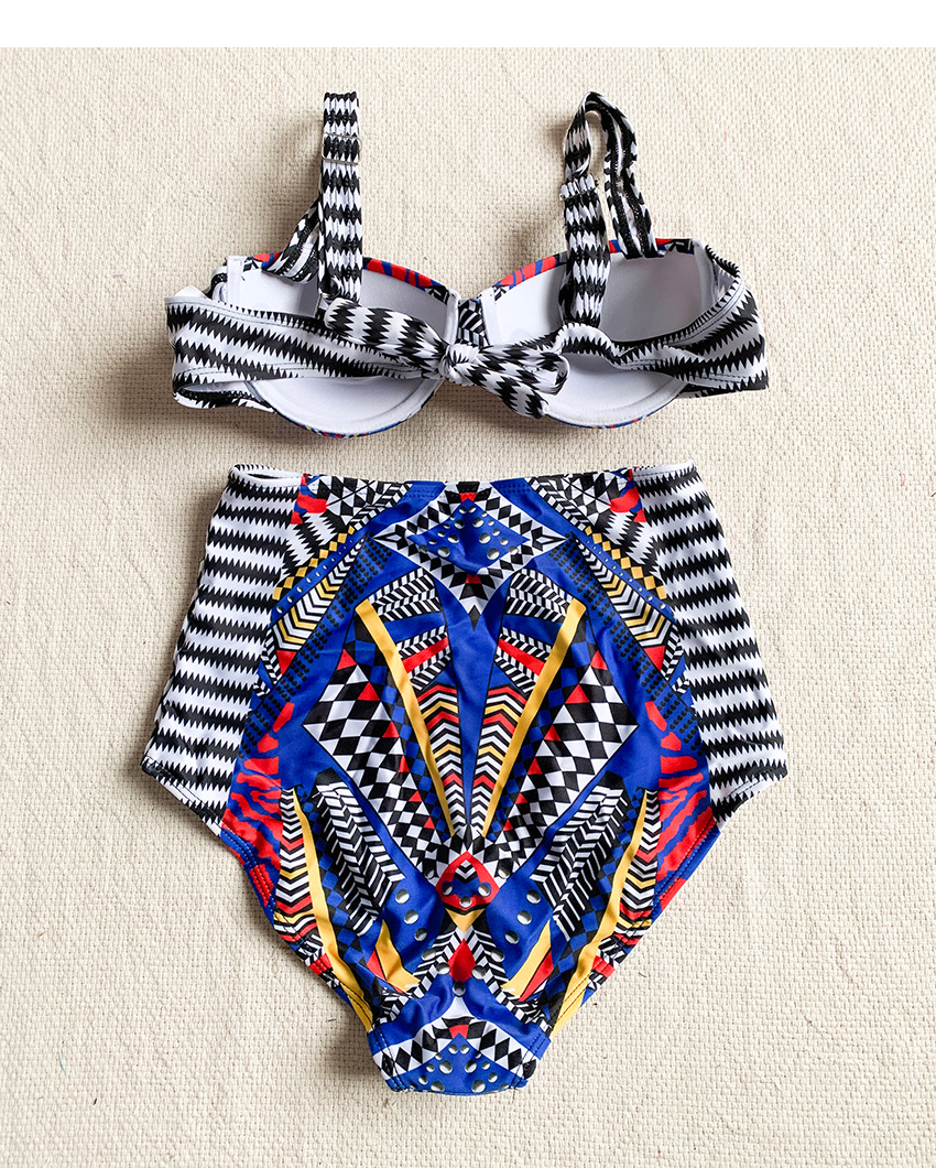 Fashion Color Printed Split High Waist Swimsuit,Bikini Sets