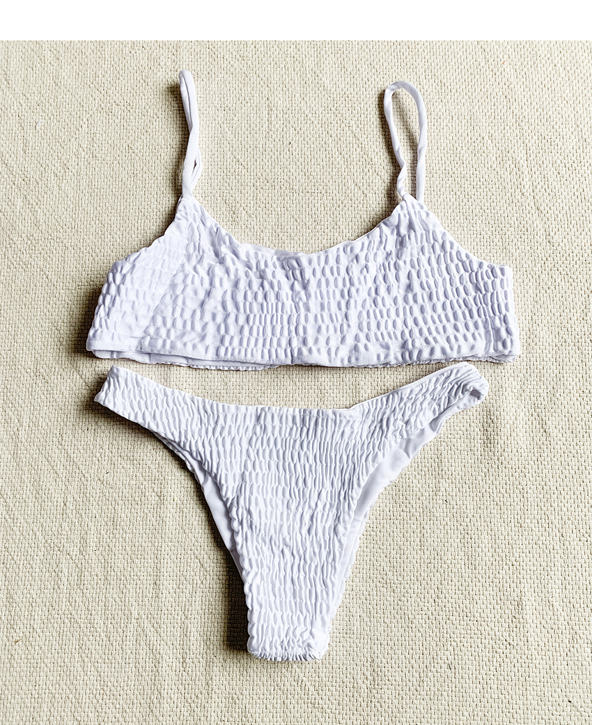 Fashion White Pleated Split Swimsuit,Bikini Sets